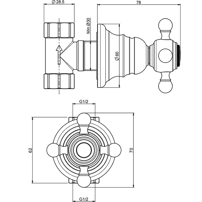 Запорный вентиль 1/2" Fima Carlo Frattini Elizabeth F5093/1OR (золотой)